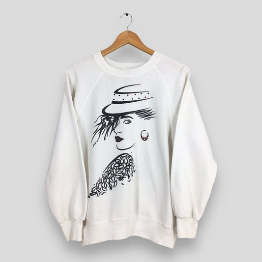 Pop Art Girls Painting White Sweatshirt Large