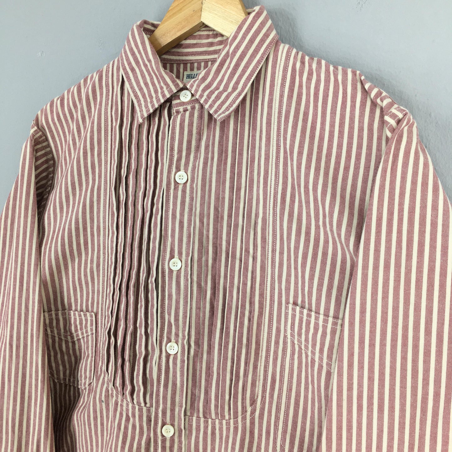 Hellers Cafe Warehouse Vertical Red Stripes Flannel Shirt Medium