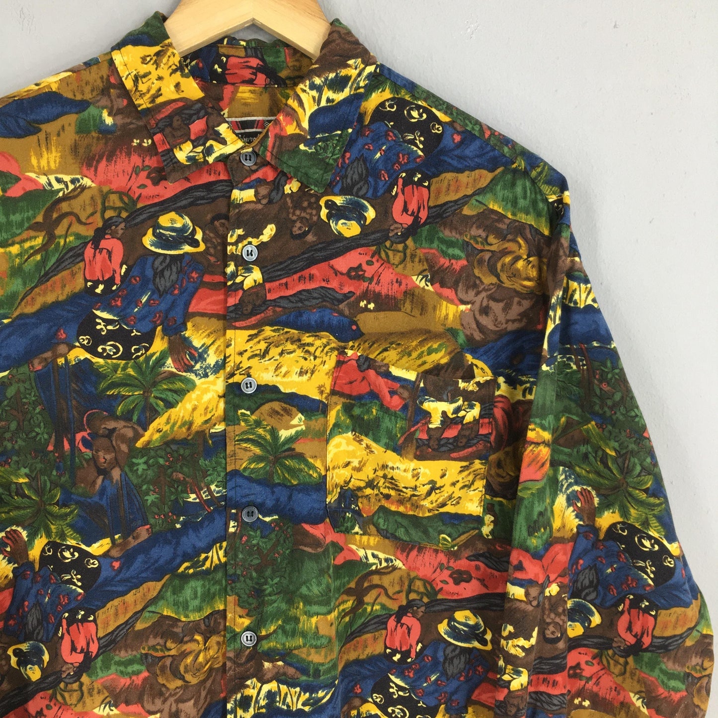 Saburoku Japan Funky Multicolor Abstract Jungle People Printed Shirt Medium