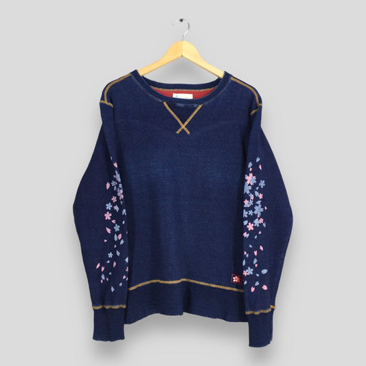 Indigo Blue Japan Sakura Blossom Sweatshirt Medium