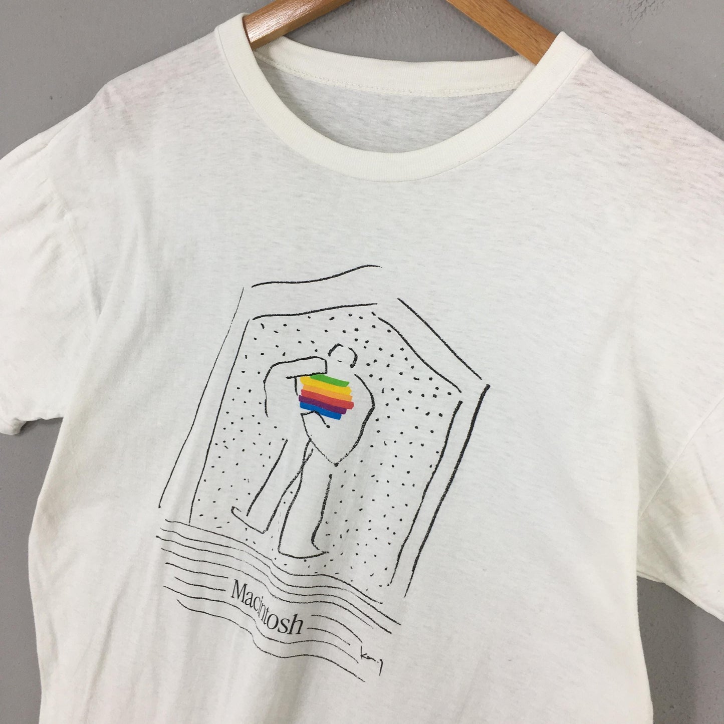 Apple Rainbow Macintosh Computer White T shirt Medium