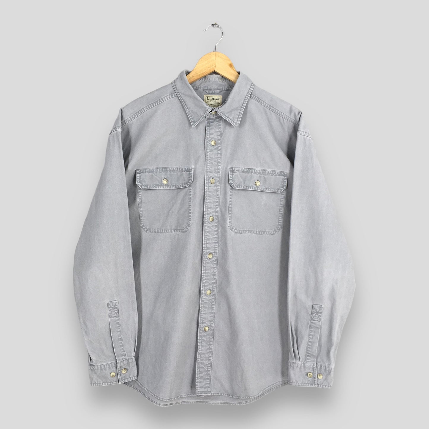 LL Bean Plain Gray Flannel Shirt Large