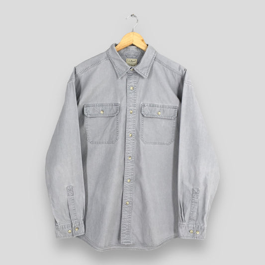 LL Bean Plain Gray Flannel Shirt Large