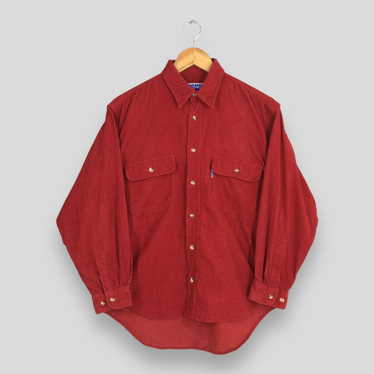 Pepsi Plain Corduroy Red Flannel Shirt Medium