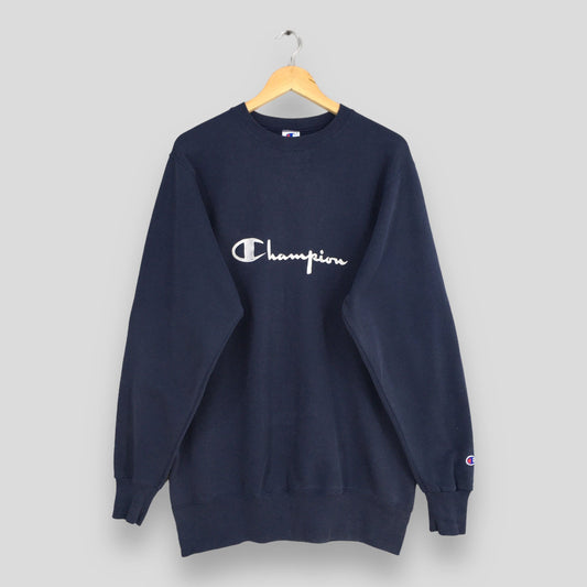 Champion Script Logo Blue Sweatshirt Large