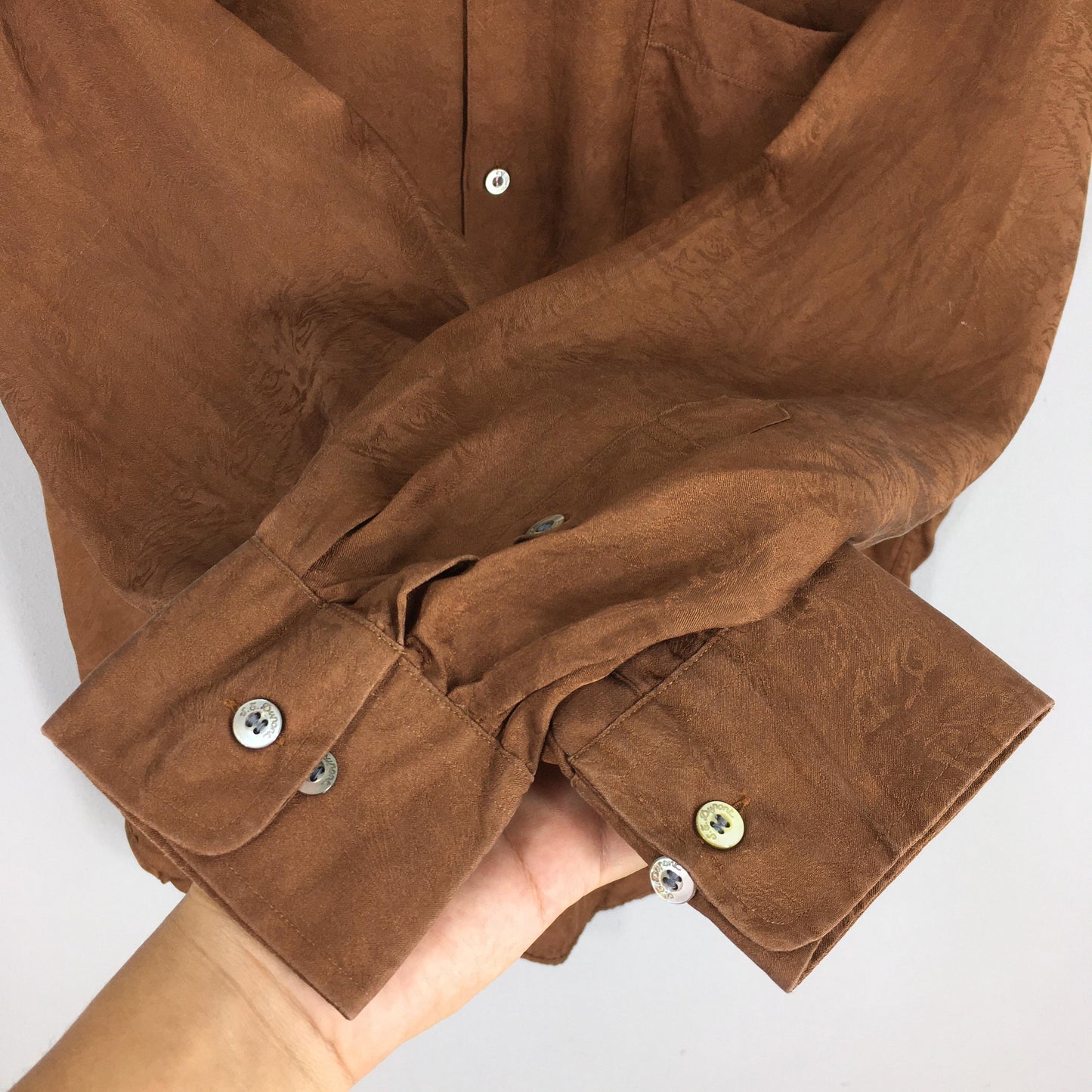 St Dupont Paris Brown Silk Shirt XLarge