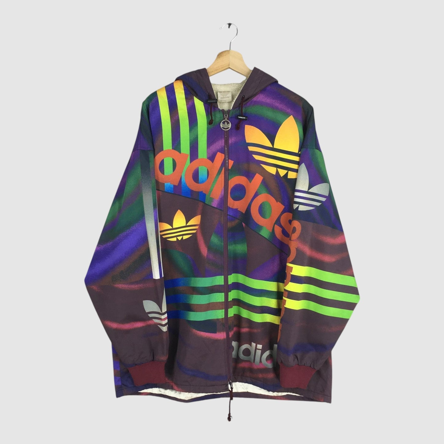 90s Adidas Trefoil Logo Multicolor Hoodie Jacket XLarge