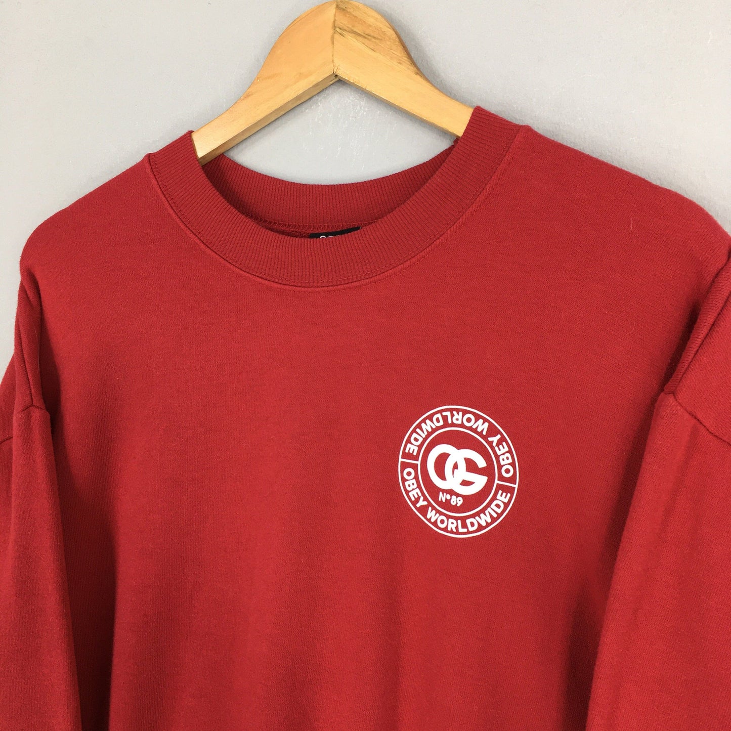 Obey Worldwide Logo Red Sweatshirt XLarge