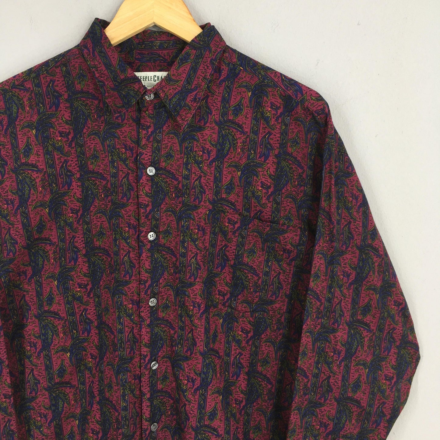 Abstract Red Floral Casual Flannel Shirt Large