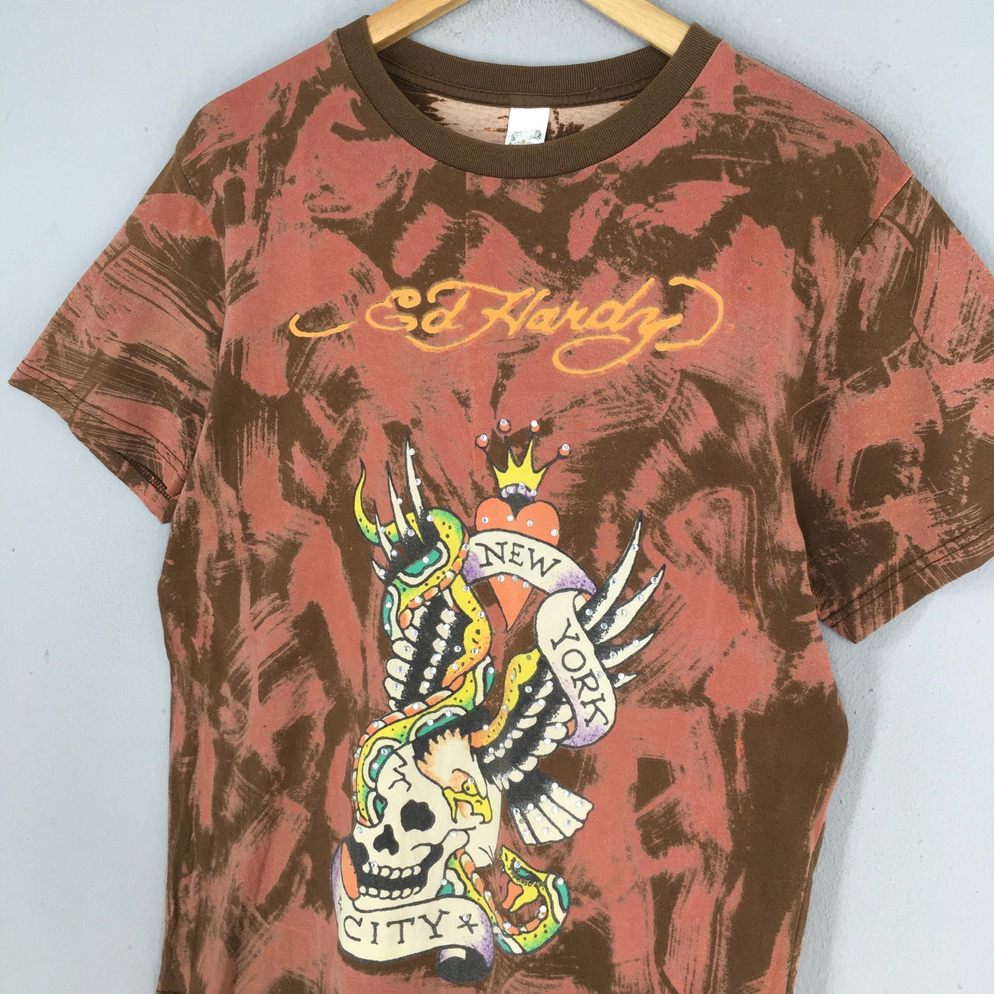 Don Ed Hardy By Christian Audigier Tattoo Tie Dye Red T shirt Medium