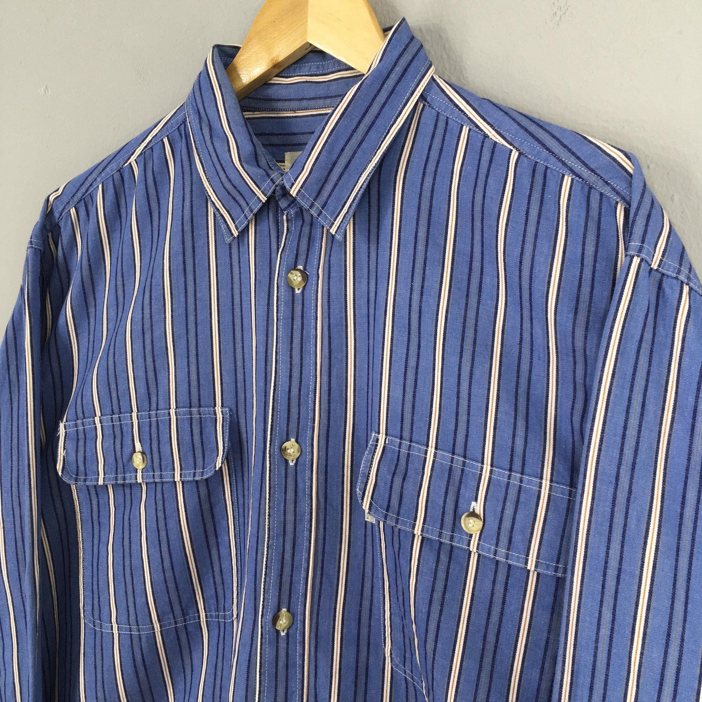 Vertical Stripes Flannel Blue Shirt Medium