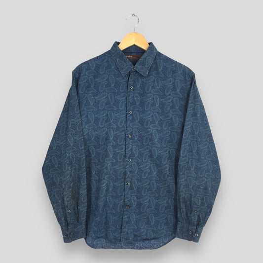 Paisley Floral Blue Shirt Large