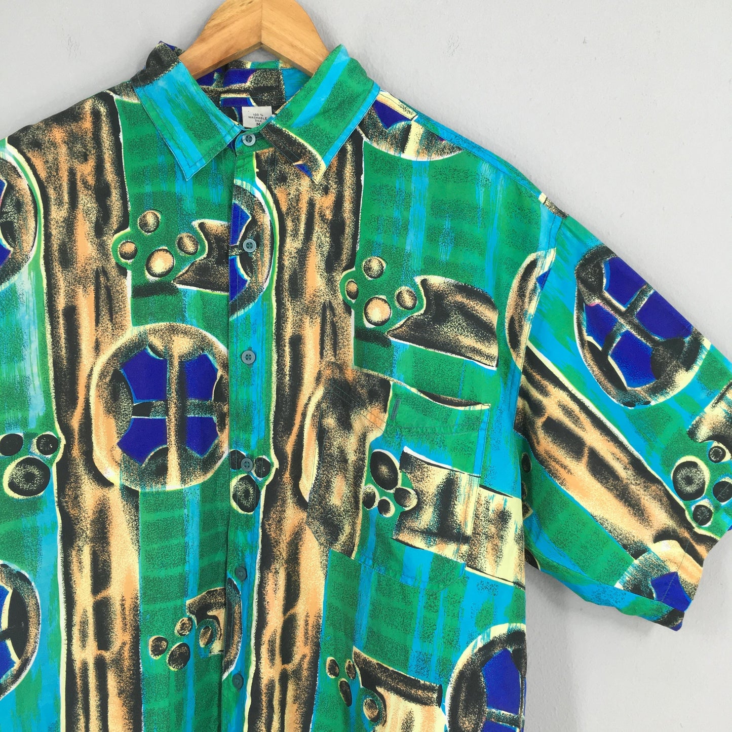 Hawaiian Abstract Art Silk Multicolor Shirt Medium