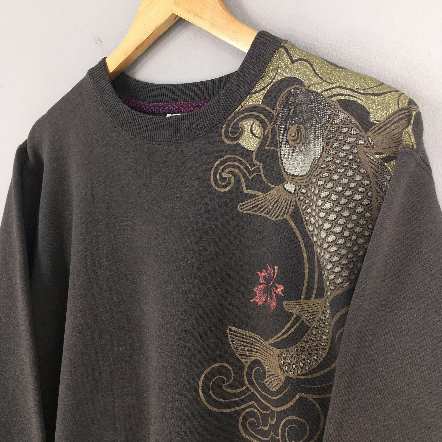 Fish Koi Sukajan Japan Black Sweatshirt Large