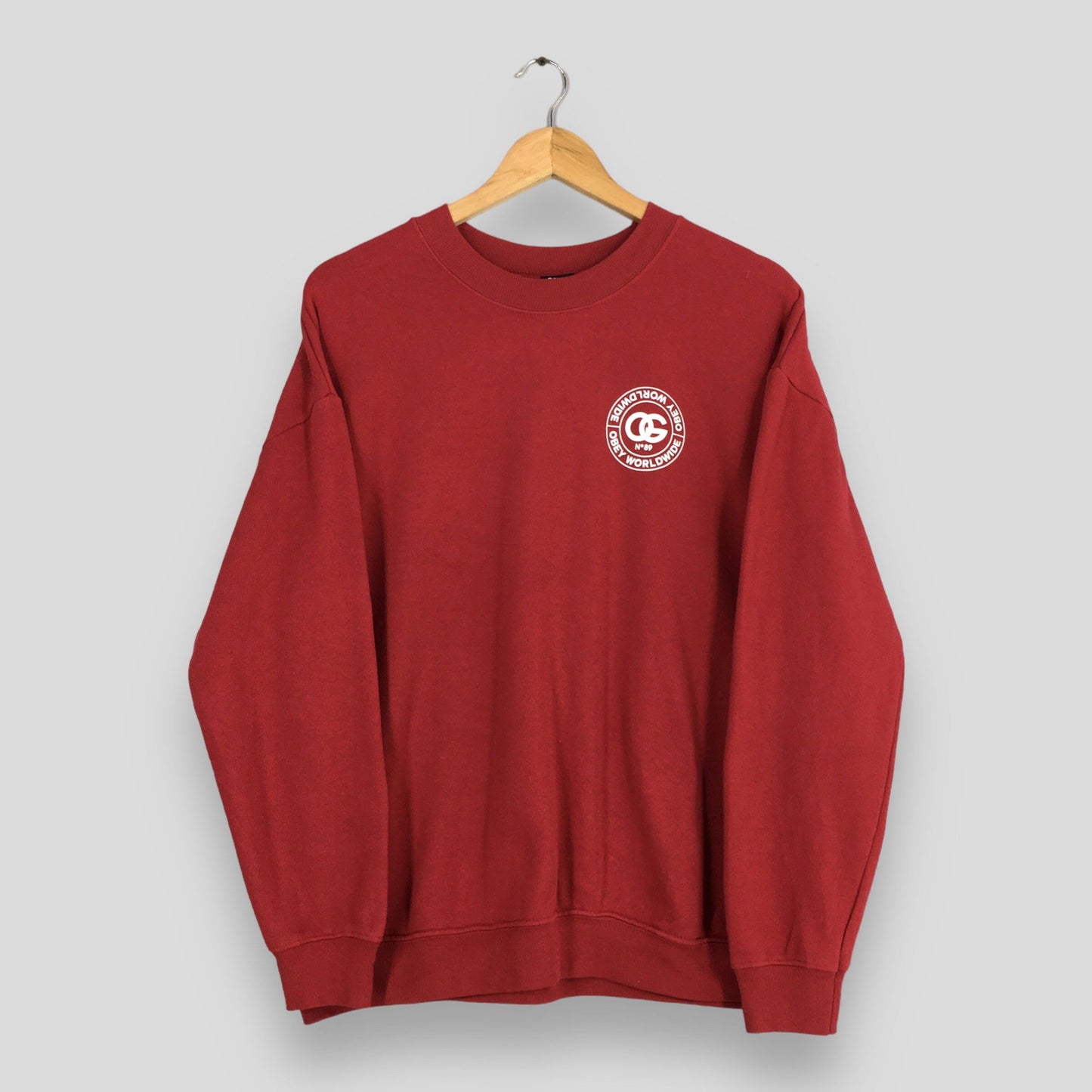 Obey Worldwide Logo Red Sweatshirt XLarge