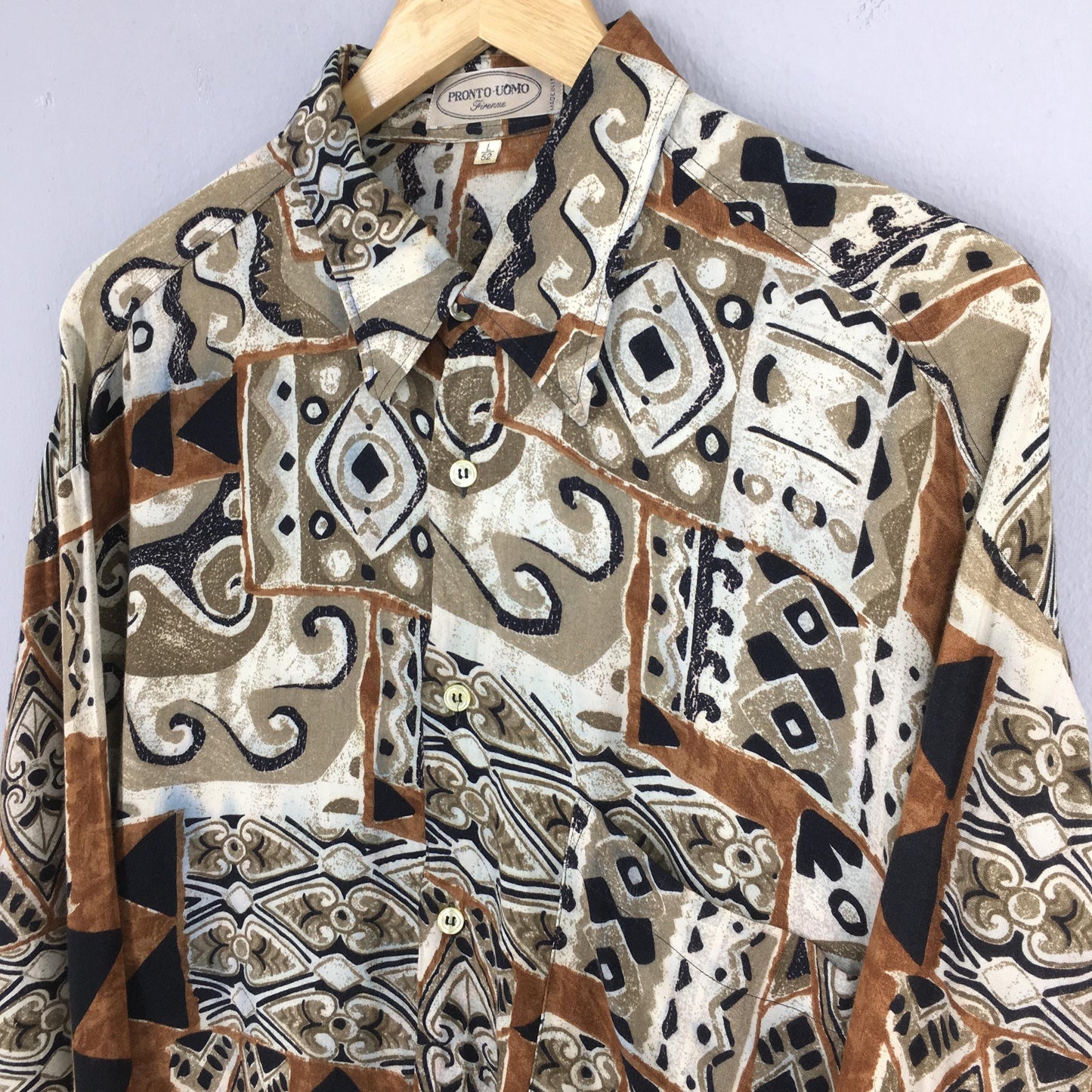 Pronto Uomo Novelty Baroque Psychedelic Pattern Silk Shirt Large