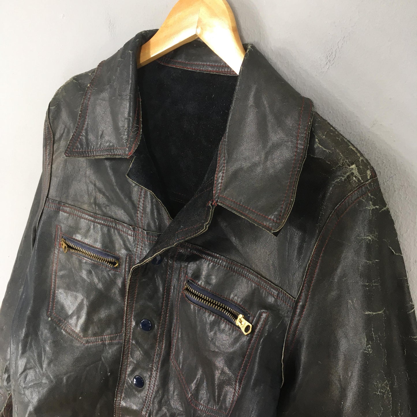 1970's Motorcycle Punk Black Suede Leather Jacket Medium