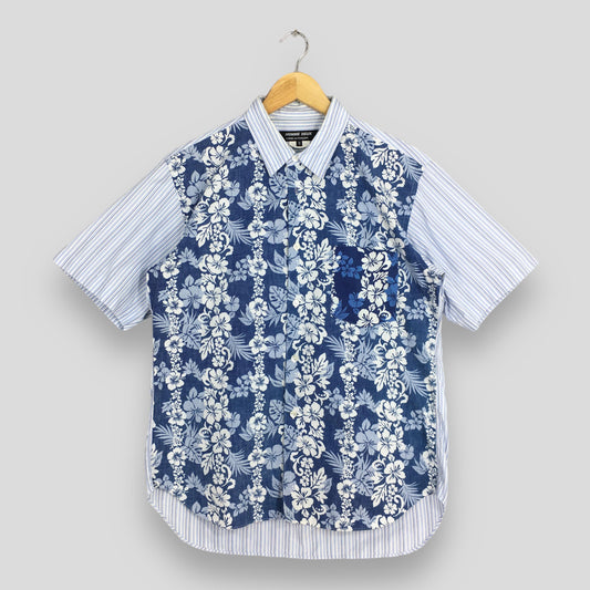 Comme Des Garcons Men Flower Stripes Blue Oxfords Shirt Medium