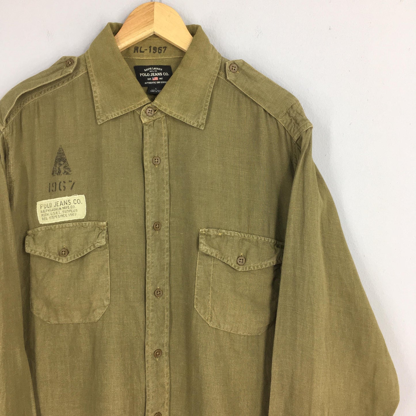 Polo Ralph Lauren M65 Olive Green Linen Shirt Large