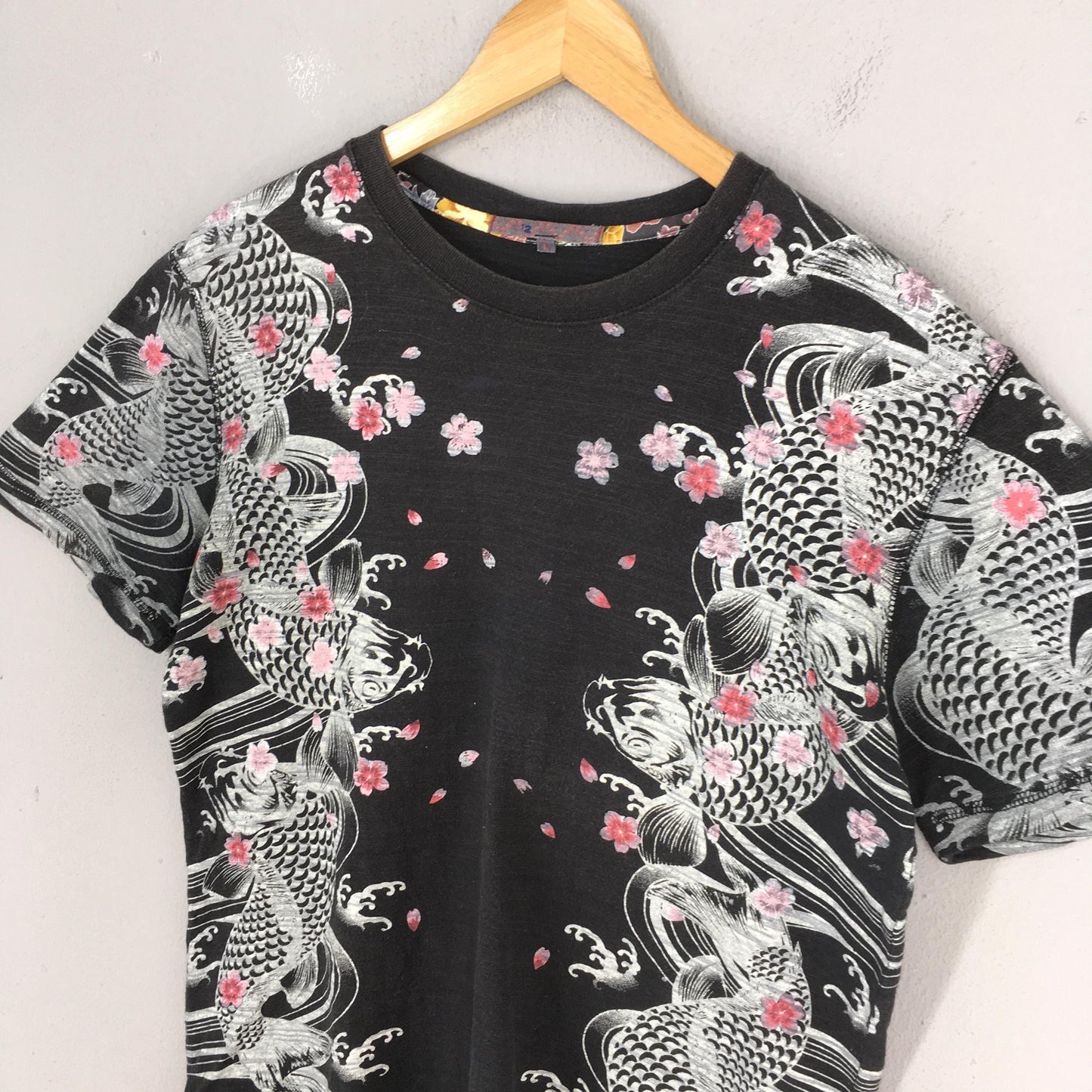 Fish Koi Japanese Culture Sukajan Black Tshirt Large