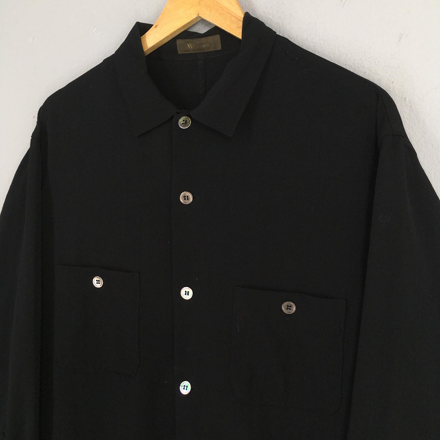 Ys For Men Yohji Yamamoto Black Wool Shirt XLarge