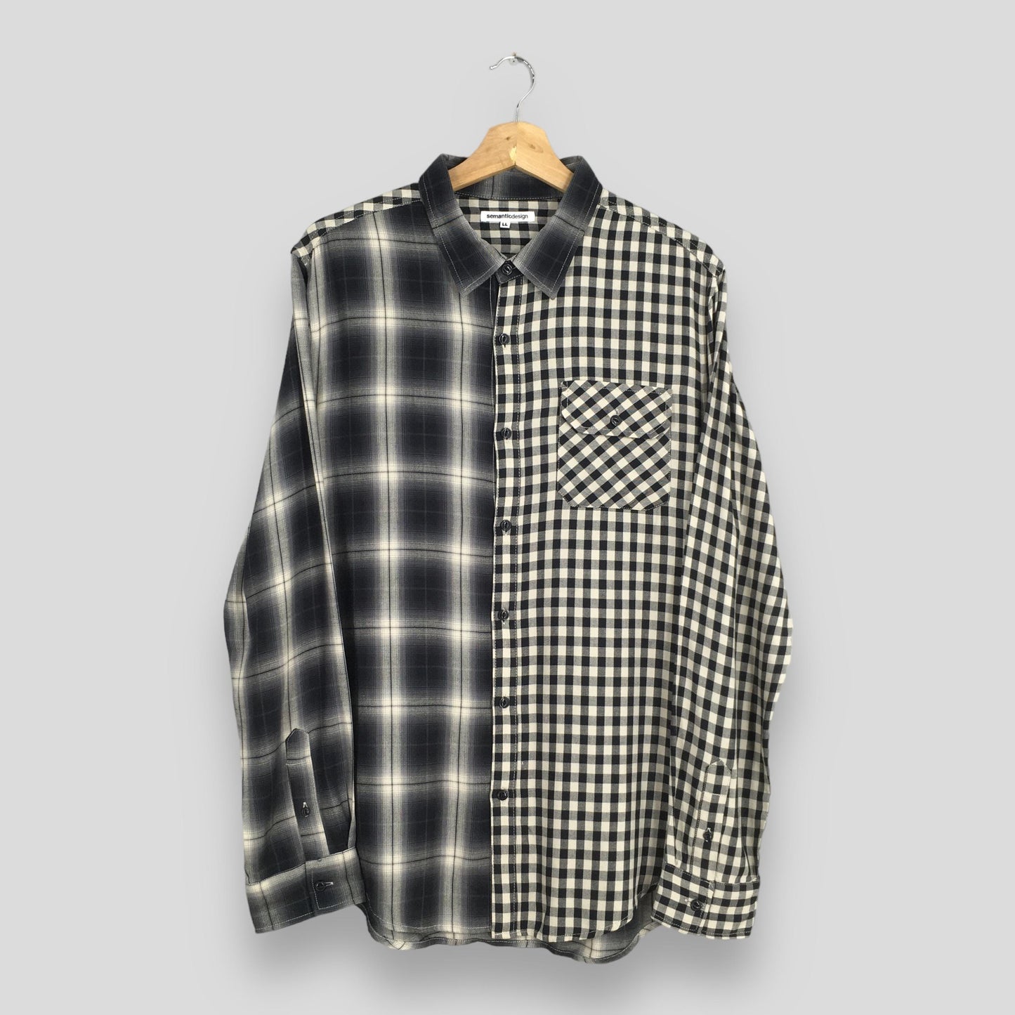 Semantic Design Plaid Shadow Checkered Multicolor Rayon Shirt Large