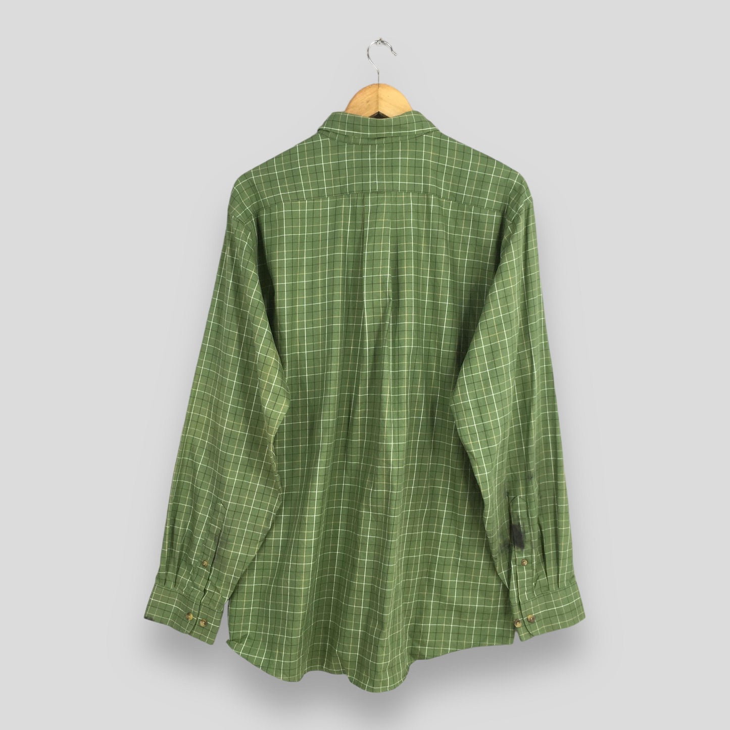 LL Bean Flannel Green Checkered Shirt Large