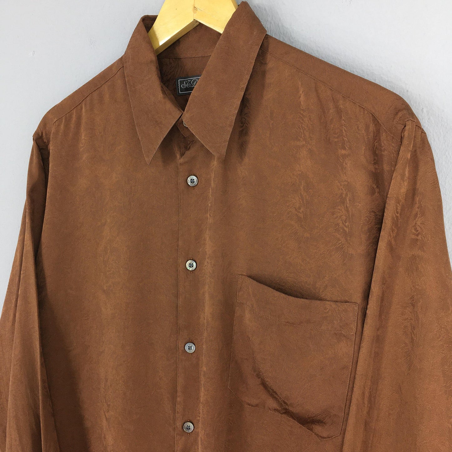 St Dupont Paris Brown Silk Shirt XLarge