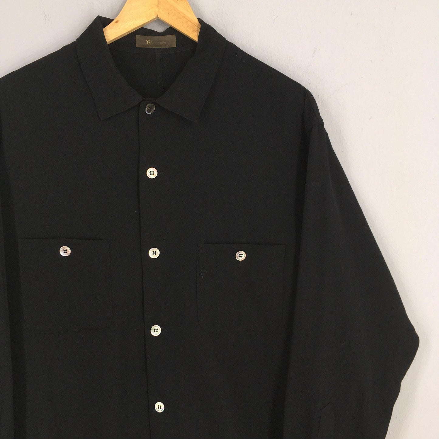 Ys For Men Yohji Yamamoto Black Wool Shirt XLarge
