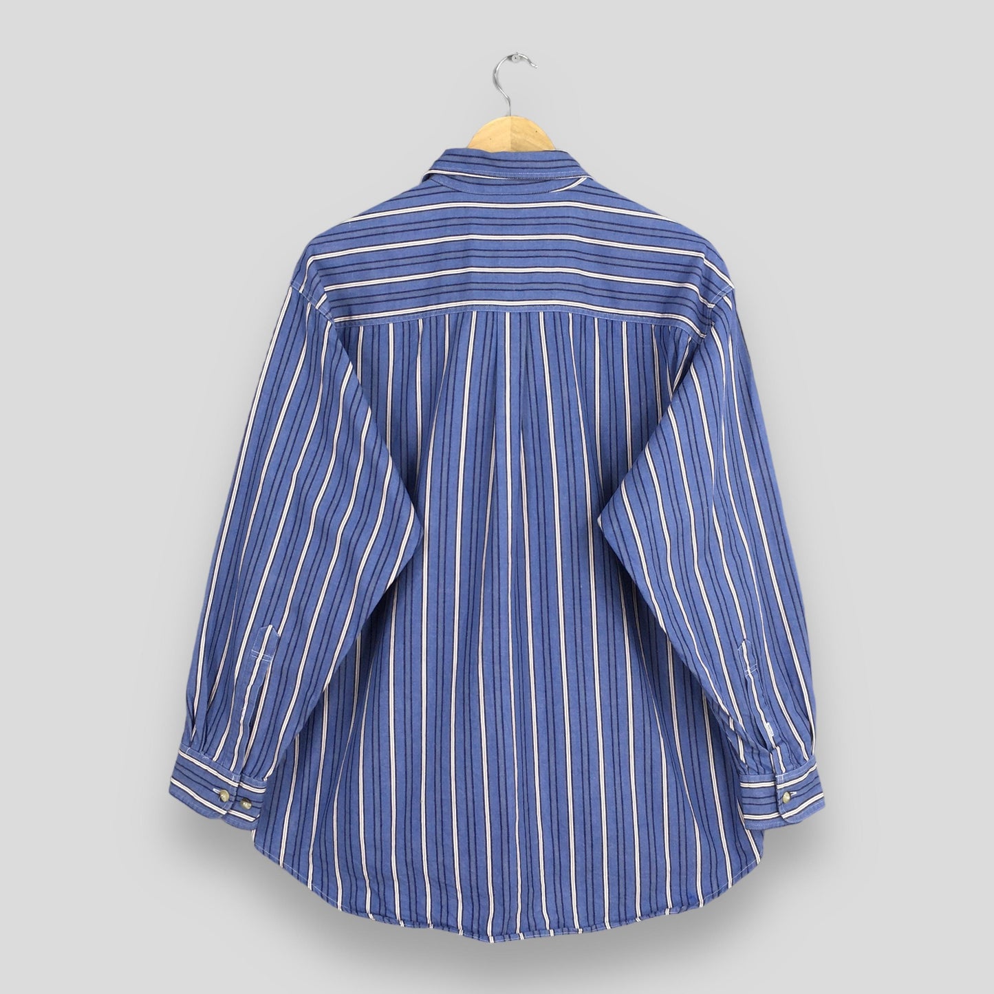 Vertical Stripes Flannel Blue Shirt Medium