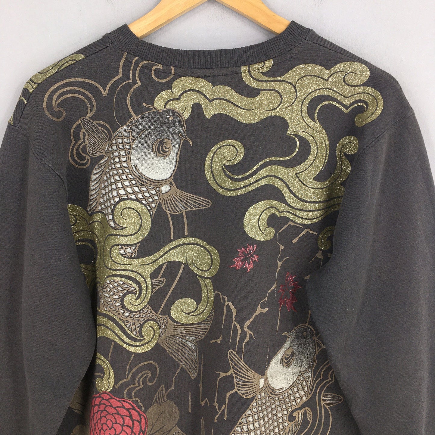 Fish Koi Sukajan Japan Black Sweatshirt Large