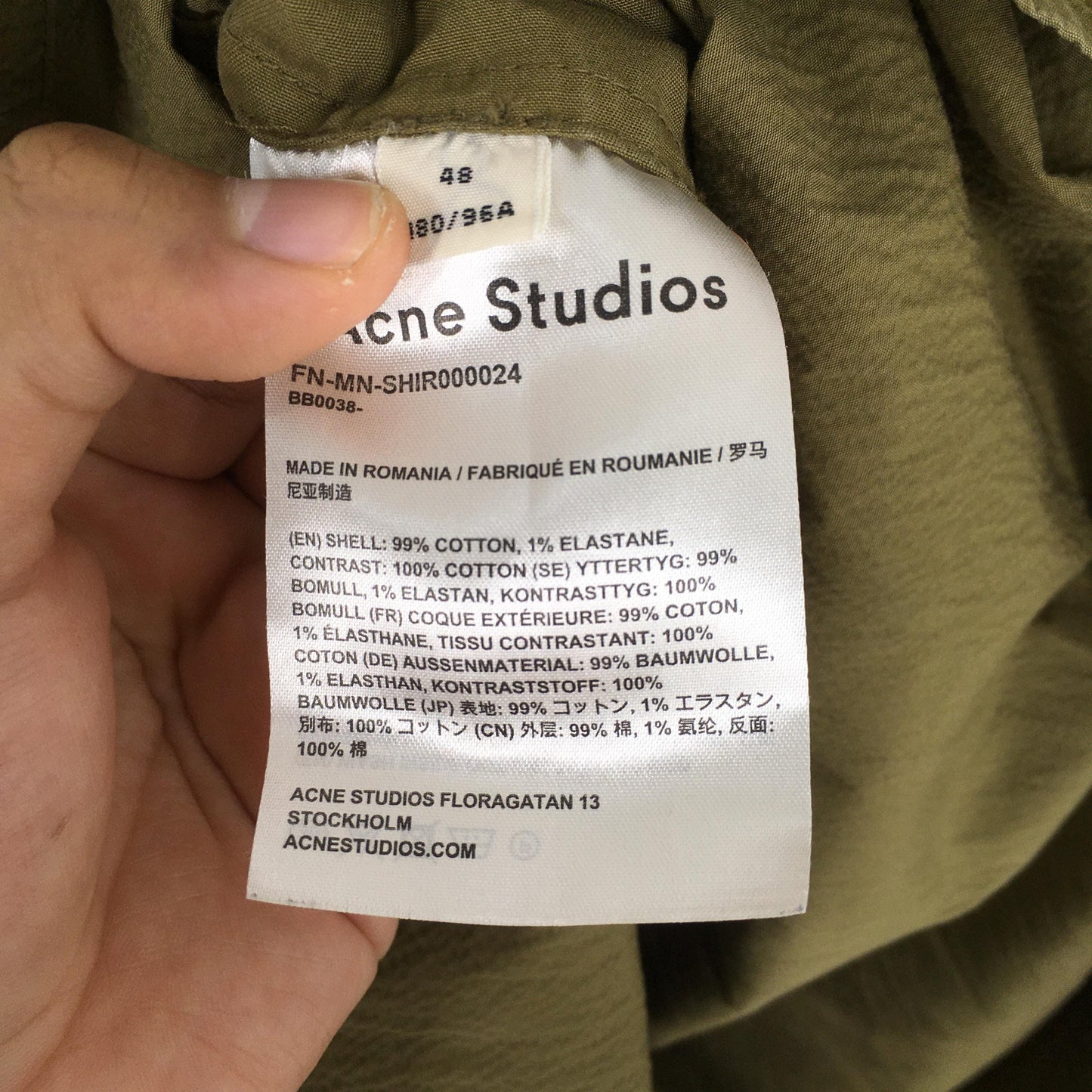 Acne Studios Olive Green Pleated Shirt Medium