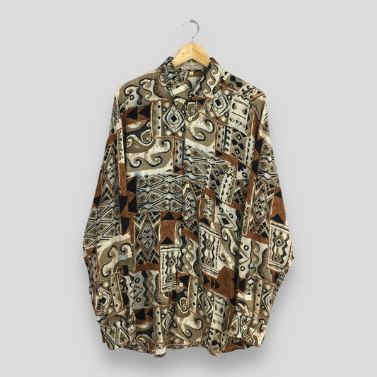 Pronto Uomo Novelty Baroque Psychedelic Pattern Silk Shirt Large