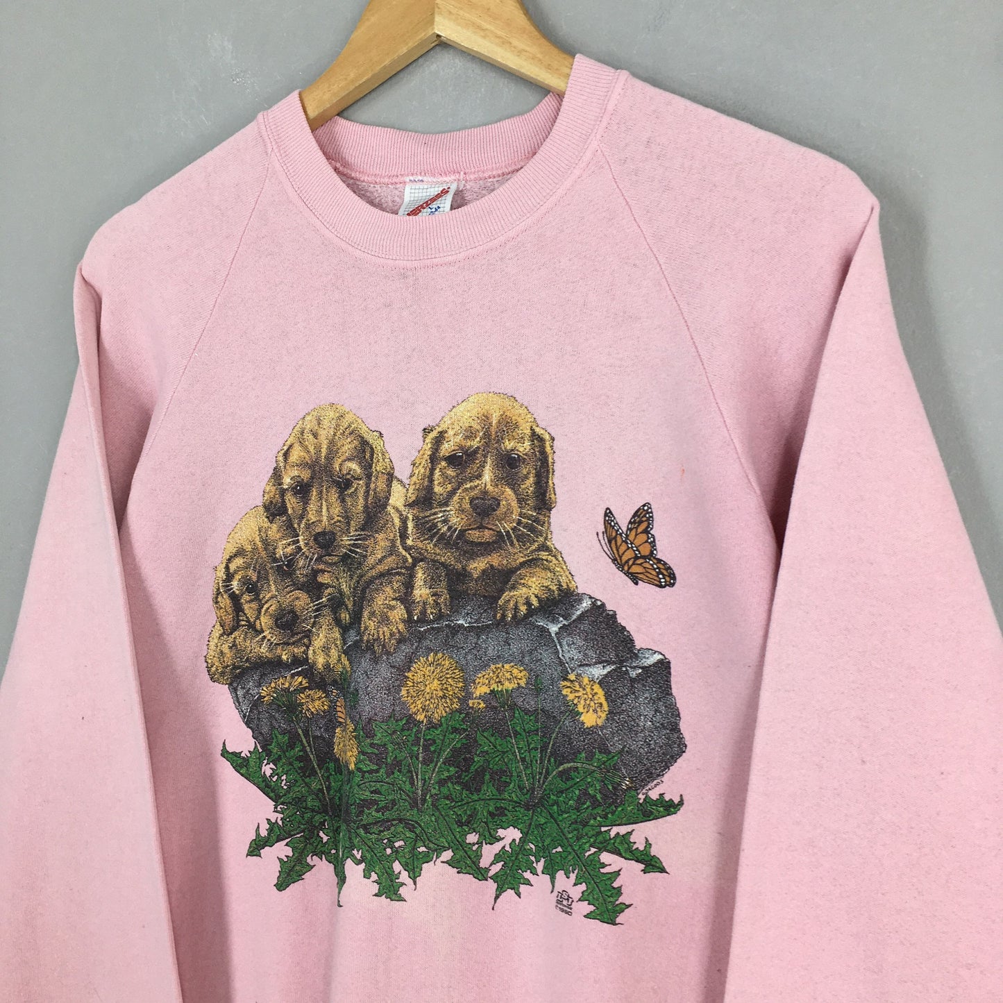 Dog Graphic Printed Pink Sweatshirt Large