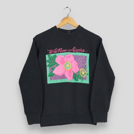 Wild Rose Alaska Black Sweatshirt Small