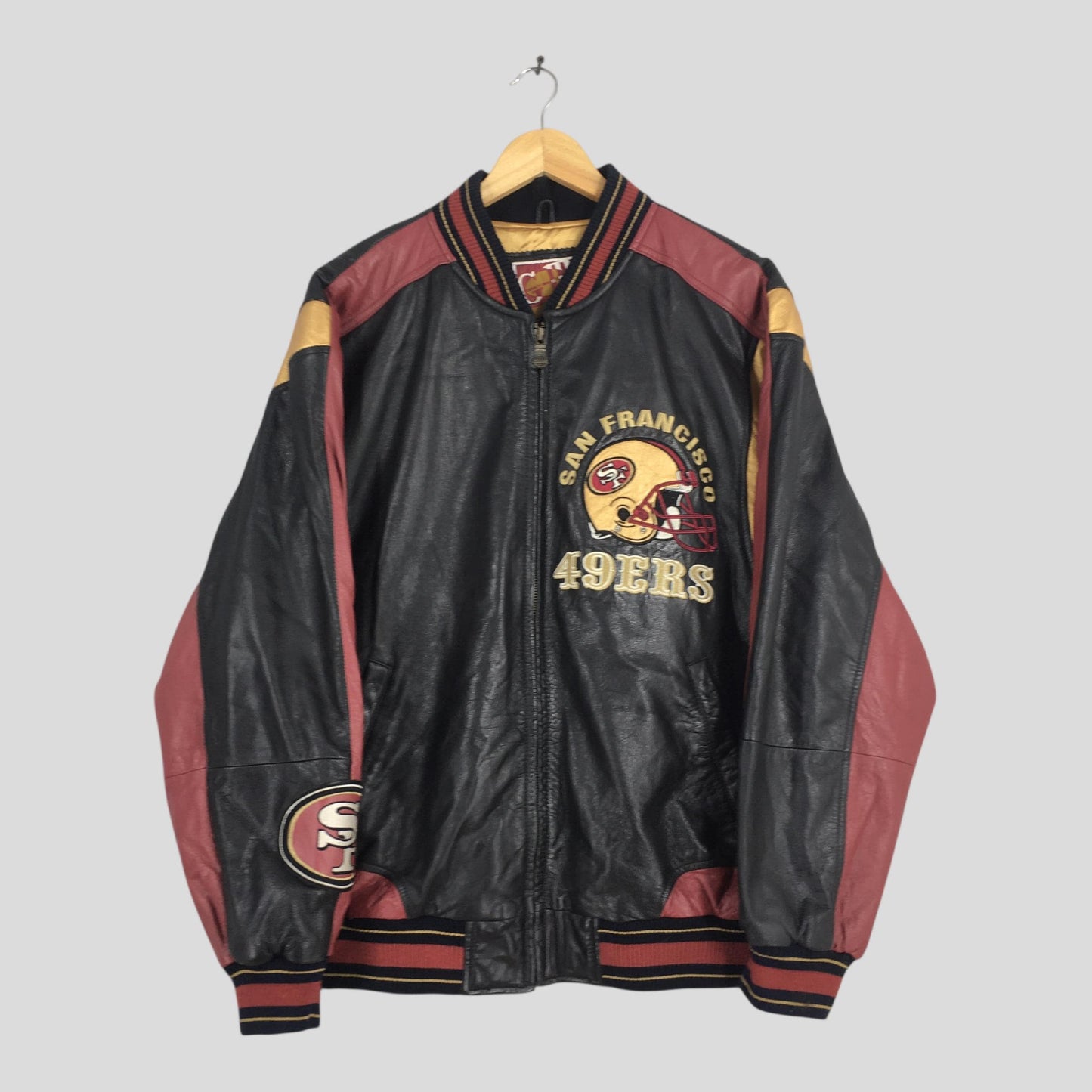 San Francisco 49ERS Red Black Bomber Leather Jacket Large