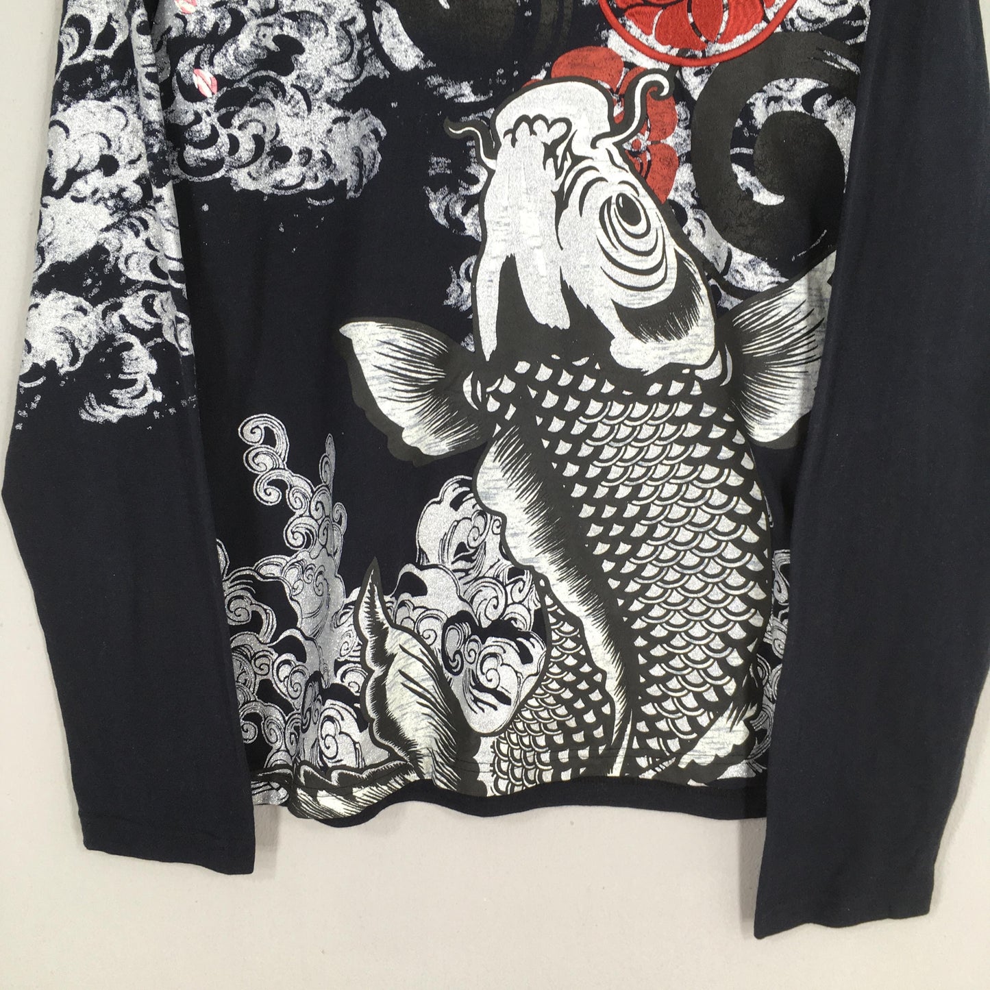 Fish Koi Japanese Culture Sukajan Black Tshirt XLarge