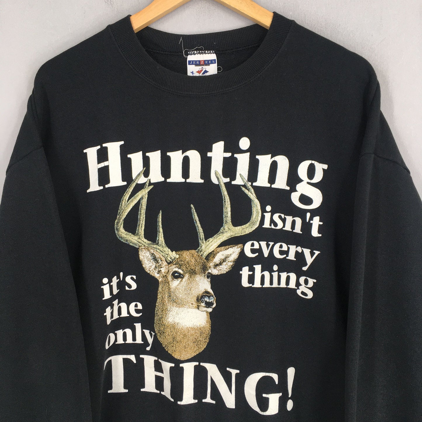 Deer Animal White-Tailed Black Sweatshirt XLarge