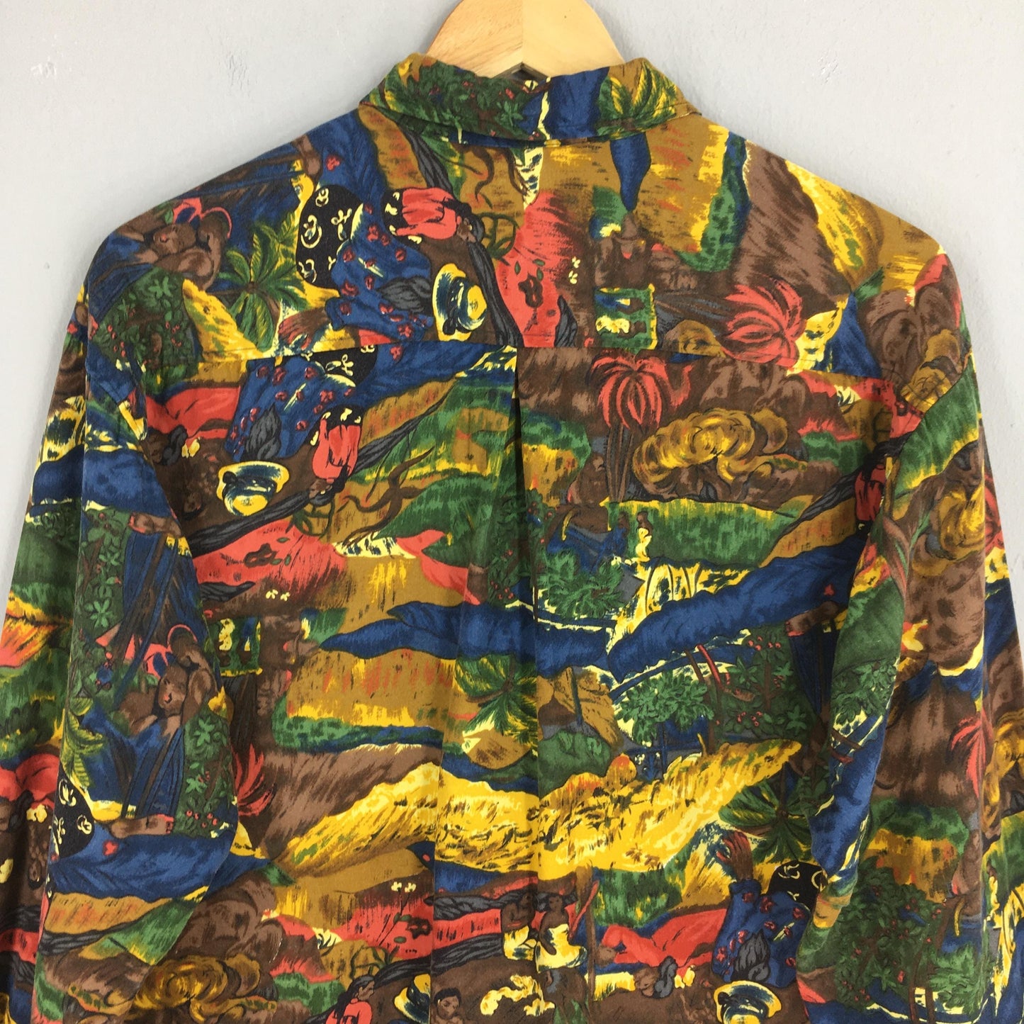 Saburoku Japan Funky Multicolor Abstract Jungle People Printed Shirt Medium