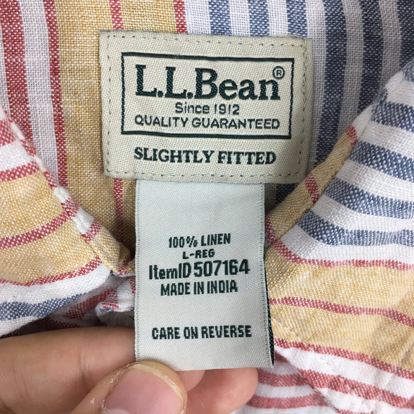 LL Bean Multicolor Horizontal Striped Linen Shirt Large