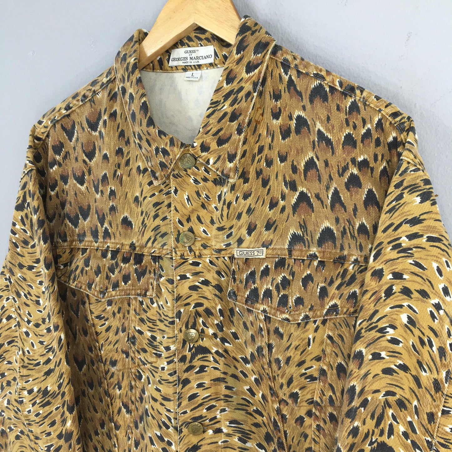 Guess Jeans Leopard Printed Denim Jacket Large