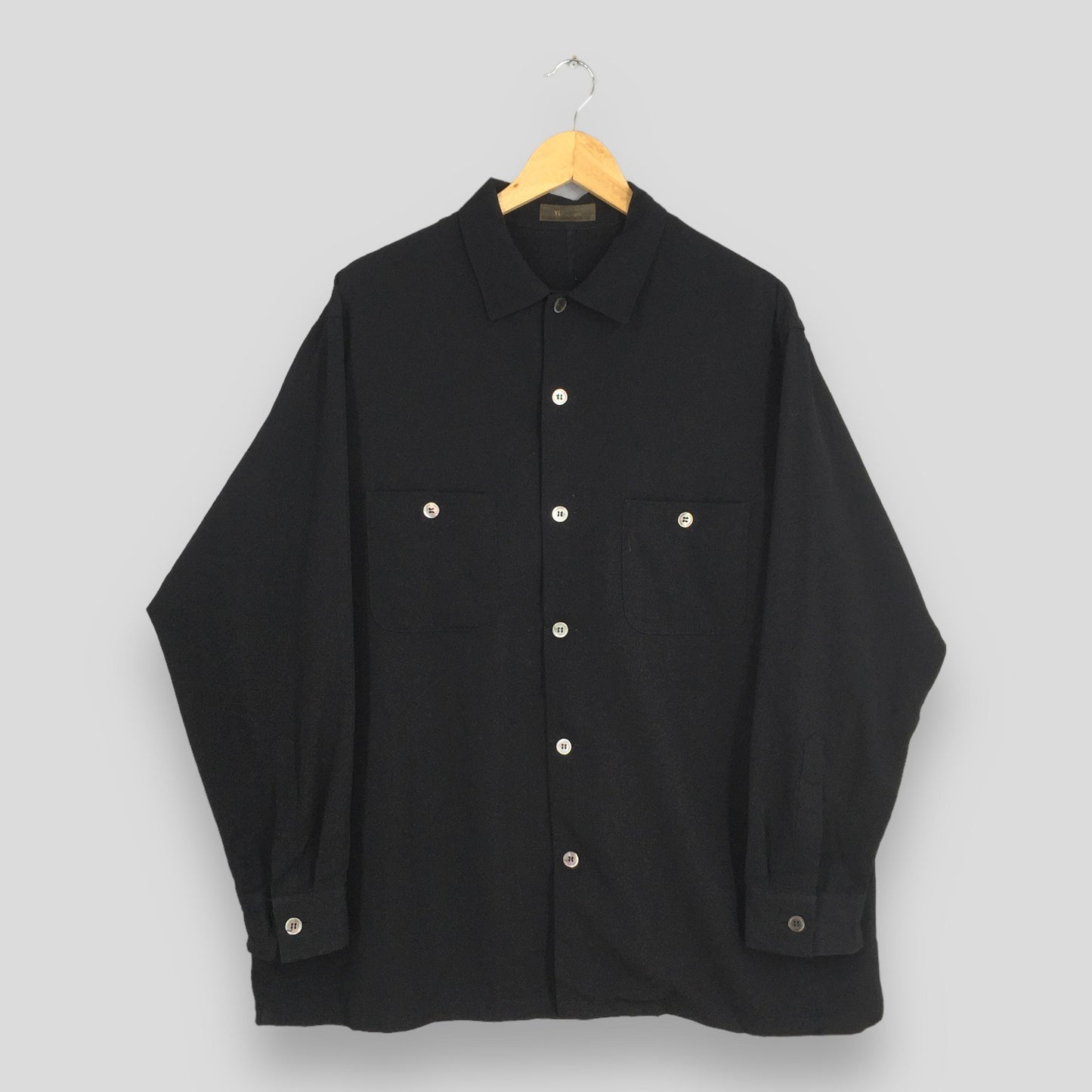 Ys For Men Yohji Yamamoto Black Wool Shirt XLarge