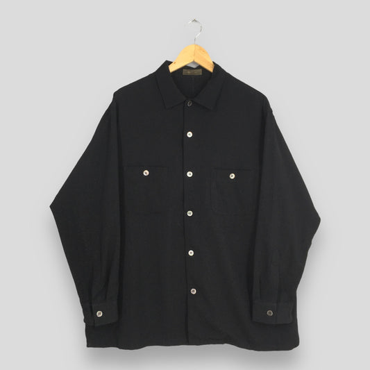 Ys For Men Yohji Yamamoto Black Wool Shirt XLarge