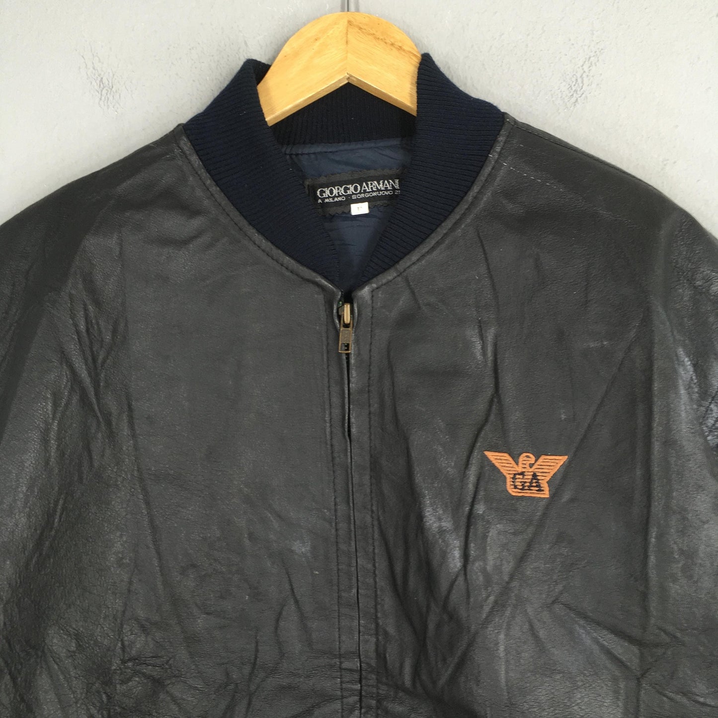 1990's GA Giorgio Armani Jeans Leather Black Jacket Large