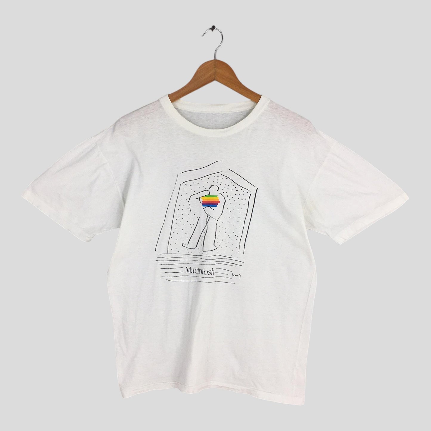 Apple Rainbow Macintosh Computer White T shirt Medium
