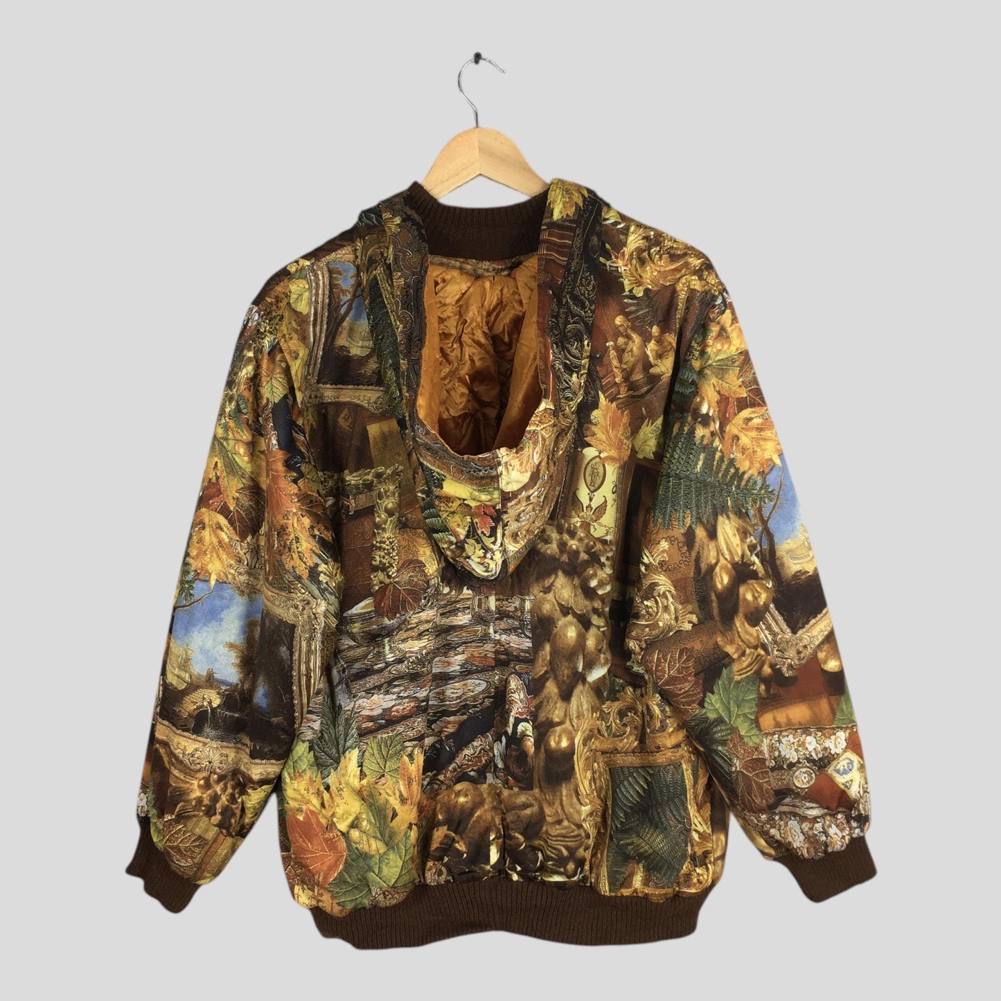 1990s Royalty Baroque Silk Hoodie Jacket Large