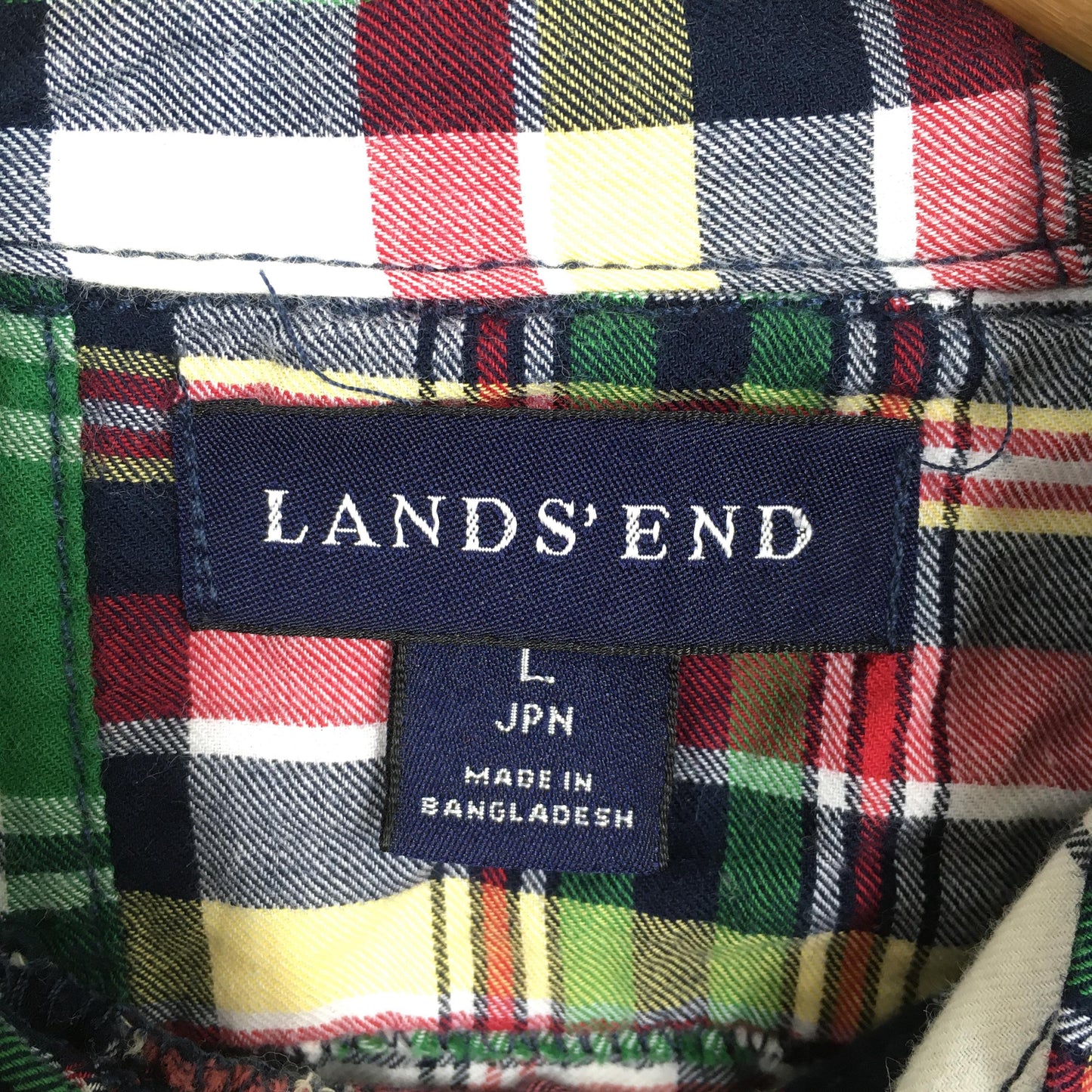 Lands End Patchwork Checkered Flannel Shirt Large