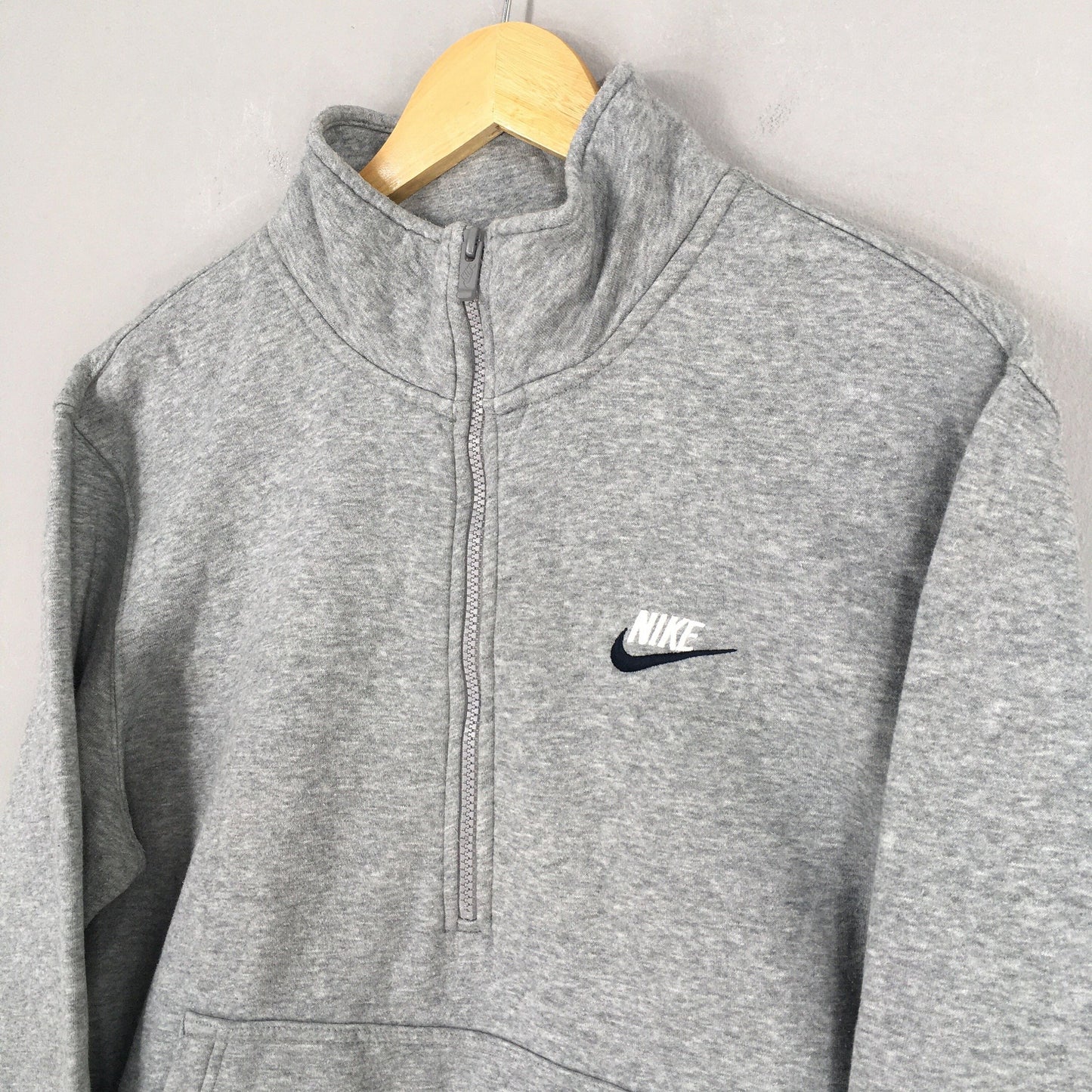 Nike Swoosh Gray Half Zipper Sweater Large