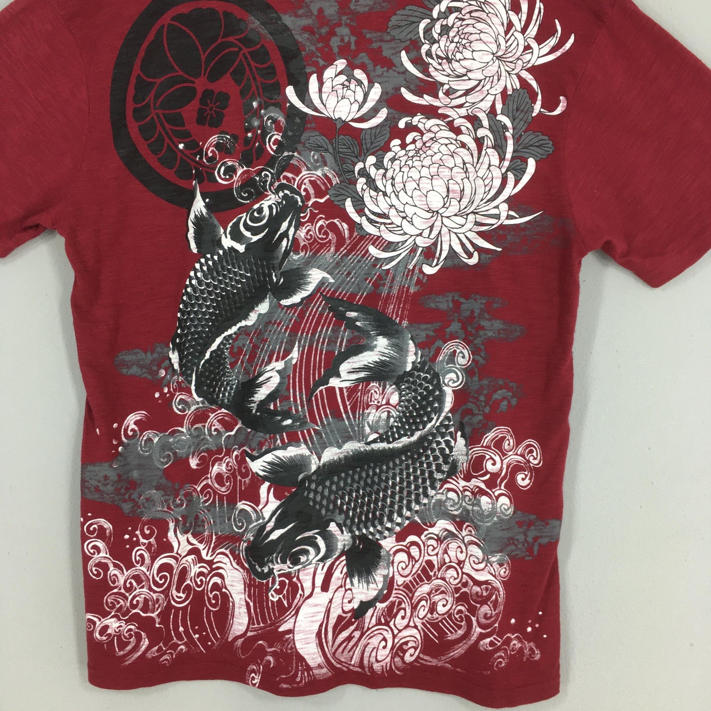 Fish Koi Japanese Culture Sukajan Red Tshirt Large