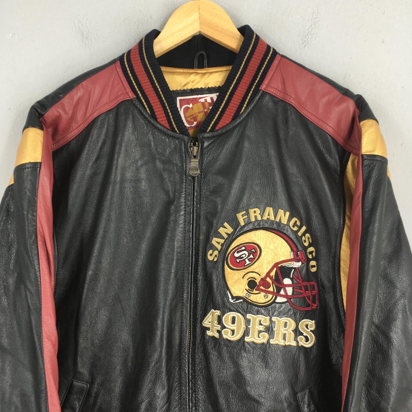 San Francisco 49ERS Red Black Bomber Leather Jacket Large